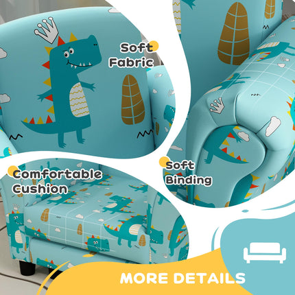 2 Piece Kids Dinosaur Sofa Set with Armchair and Stool - Blue