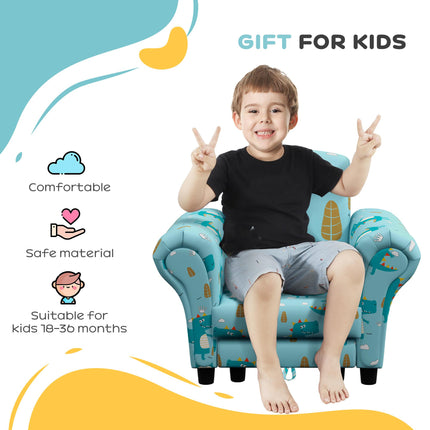 2 Piece Kids Dinosaur Sofa Set with Armchair and Stool - Blue