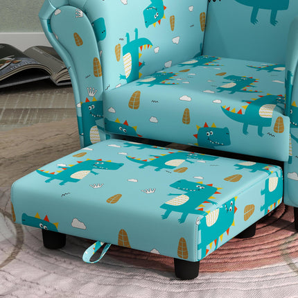 2 Piece Kids Dinosaur Sofa Set with Armchair and Stool - Blue