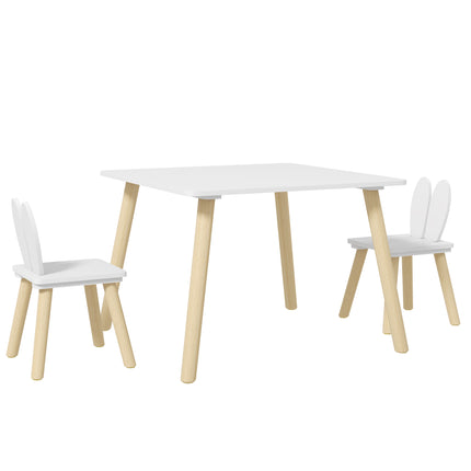 3 Piece Toddler Table and Chair Set with Bunny Ear Backrest - White