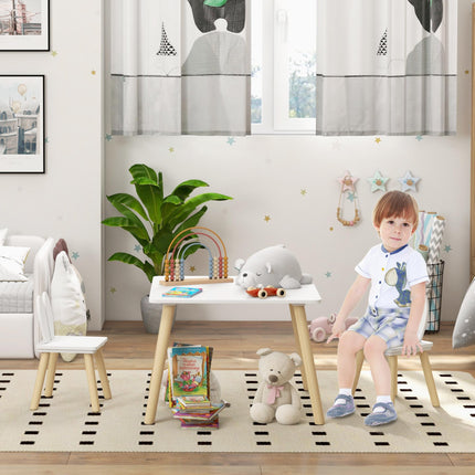 3 Piece Toddler Table and Chair Set with Bunny Ear Backrest - White