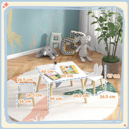 3 Piece Toddler Table and Chair Set with Bunny Ear Backrest - White