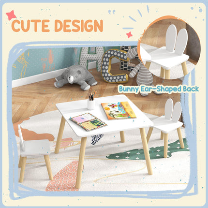 3 Piece Toddler Table and Chair Set with Bunny Ear Backrest - White