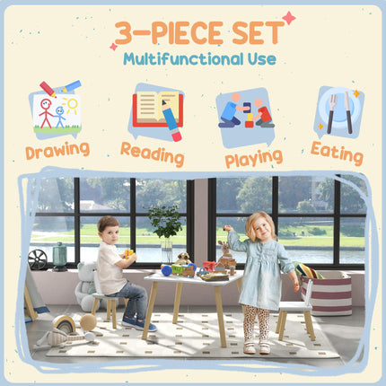 3 Piece Toddler Table and Chair Set with Bunny Ear Backrest - White