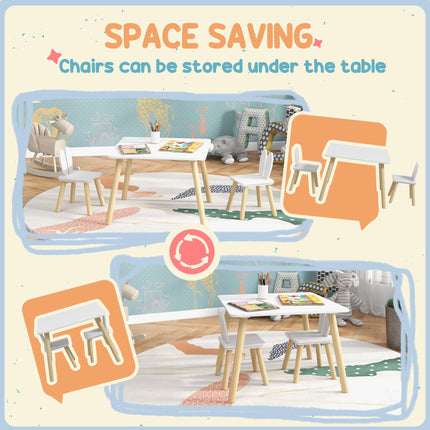 3 Piece Toddler Table and Chair Set with Bunny Ear Backrest - White