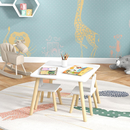 3 Piece Toddler Table and Chair Set with Bunny Ear Backrest - White