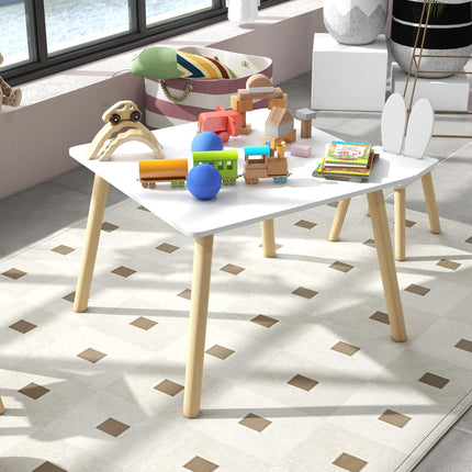 3 Piece Toddler Table and Chair Set with Bunny Ear Backrest - White