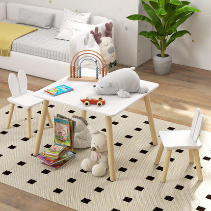 3 Piece Toddler Table and Chair Set with Bunny Ear Backrest - White