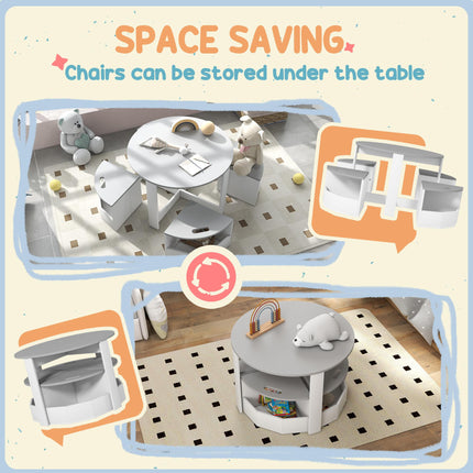 5 Piece Kids Table and Chairs Set with Storage Compartments - Grey