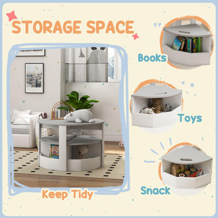 5 Piece Kids Table and Chairs Set with Storage Compartments - Grey