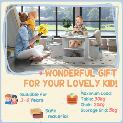 5 Piece Kids Table and Chairs Set with Storage Compartments - Grey