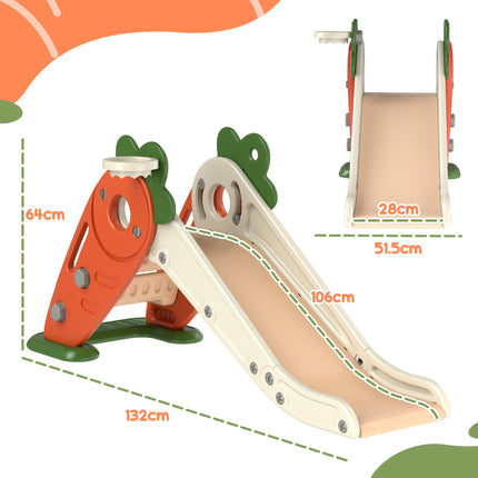 3 in 1 Foldable Toddler Slide with Climber & Basketball Hoop for 1-3 Years - Orange