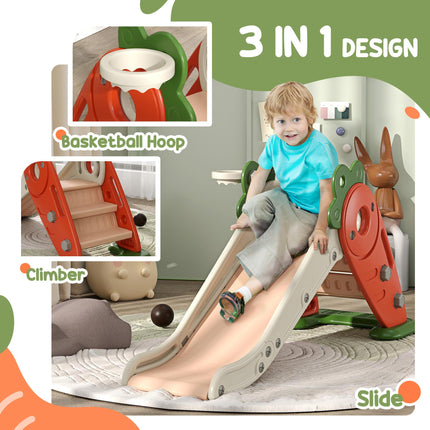 3 in 1 Foldable Toddler Slide with Climber & Basketball Hoop for 1-3 Years - Orange