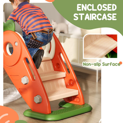 3 in 1 Foldable Toddler Slide with Climber & Basketball Hoop for 1-3 Years - Orange