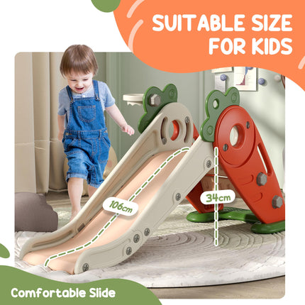 3 in 1 Foldable Toddler Slide with Climber & Basketball Hoop for 1-3 Years - Orange