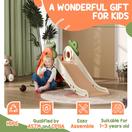 3 in 1 Foldable Toddler Slide with Climber & Basketball Hoop for 1-3 Years - Orange