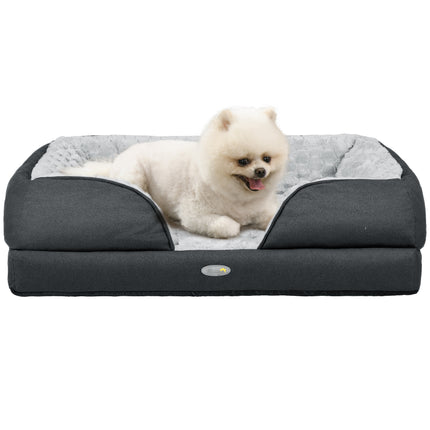 Calming Small Dog Bed with Removable Cover and Anti-Slip Bottom 70x50x18cm - Charcoal Grey
