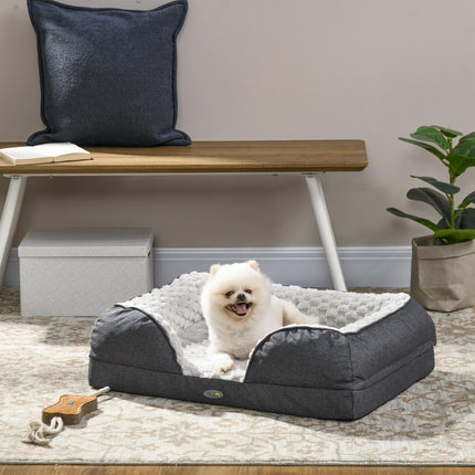 Calming Small Dog Bed with Removable Cover and Anti-Slip Bottom 70x50x18cm - Charcoal Grey