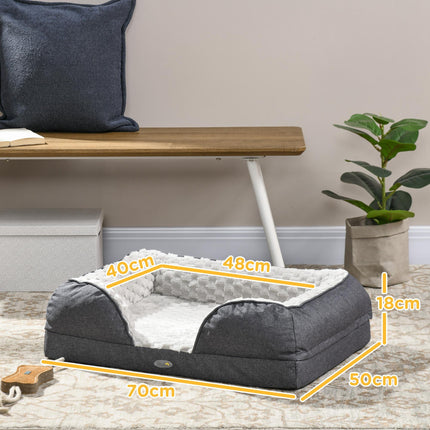 Calming Small Dog Bed with Removable Cover and Anti-Slip Bottom 70x50x18cm - Charcoal Grey