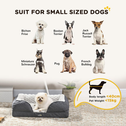 Calming Small Dog Bed with Removable Cover and Anti-Slip Bottom 70x50x18cm - Charcoal Grey