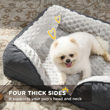 Calming Small Dog Bed with Removable Cover and Anti-Slip Bottom 70x50x18cm - Charcoal Grey