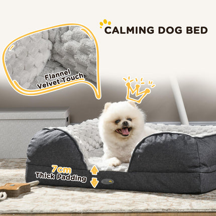 Calming Small Dog Bed with Removable Cover and Anti-Slip Bottom 70x50x18cm - Charcoal Grey