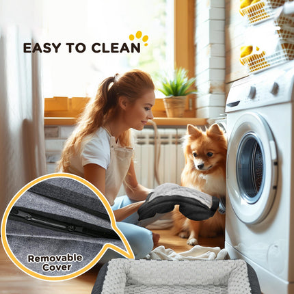 Calming Small Dog Bed with Removable Cover and Anti-Slip Bottom 70x50x18cm - Charcoal Grey