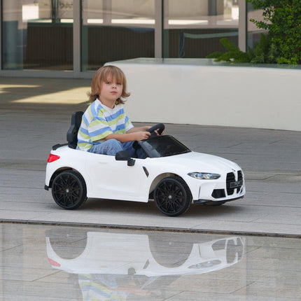 12V BMW Licensed Kids Electric Car with Remote, Suspension, Music & LED Lights - White