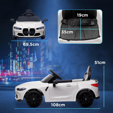 12V BMW Licensed Kids Electric Car with Remote, Suspension, Music & LED Lights - White
