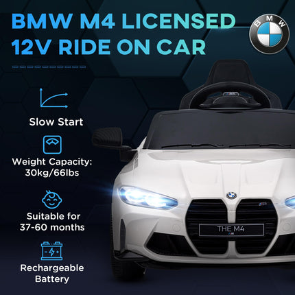 12V BMW Licensed Kids Electric Car with Remote, Suspension, Music & LED Lights - White