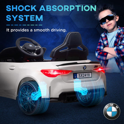 12V BMW Licensed Kids Electric Car with Remote, Suspension, Music & LED Lights - White