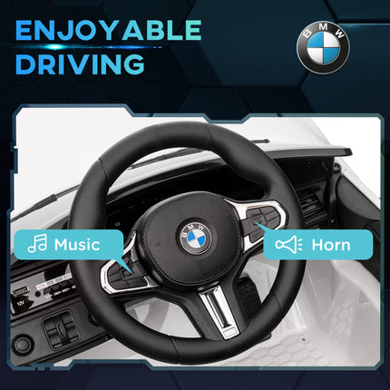 12V BMW Licensed Kids Electric Car with Remote, Suspension, Music & LED Lights - White