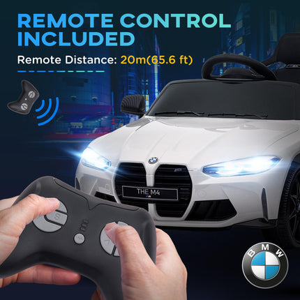 12V BMW Licensed Kids Electric Car with Remote, Suspension, Music & LED Lights - White