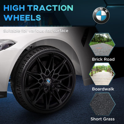 12V BMW Licensed Kids Electric Car with Remote, Suspension, Music & LED Lights - White