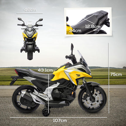 12V Honda Licensed Kids Electric Motorbike with Music, Headlights & Early Education Function for Ages 3-6 - Yellow