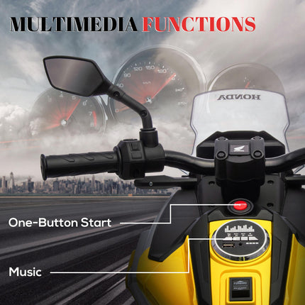12V Honda Licensed Kids Electric Motorbike with Music, Headlights & Early Education Function for Ages 3-6 - Yellow