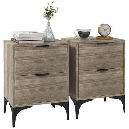 Set of Two Wood Effect Bedside Tables with Drawers - Grey