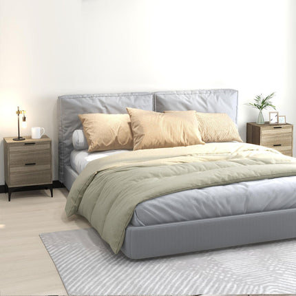 Set of Two Wood Effect Bedside Tables with Drawers - Grey