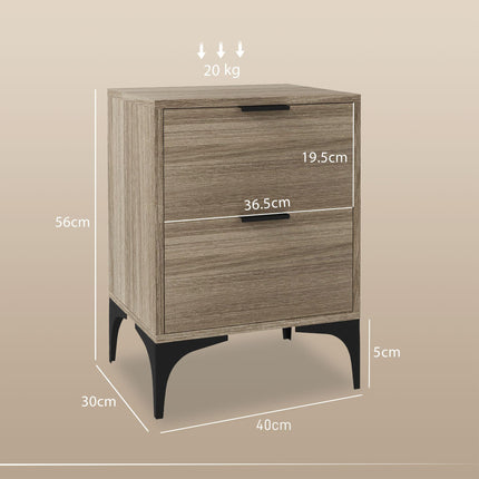 Set of Two Wood Effect Bedside Tables with Drawers - Grey