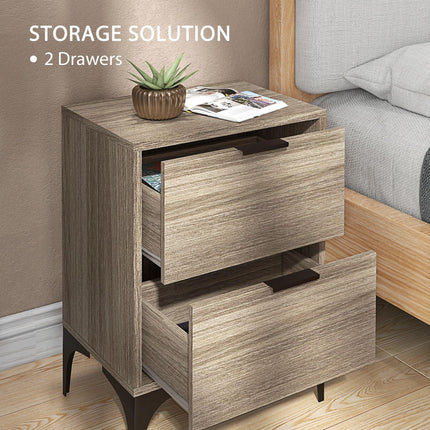 Set of Two Wood Effect Bedside Tables with Drawers - Grey