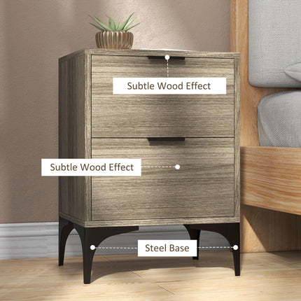 Set of Two Wood Effect Bedside Tables with Drawers - Grey