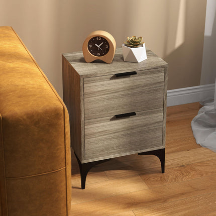 Set of Two Wood Effect Bedside Tables with Drawers - Grey