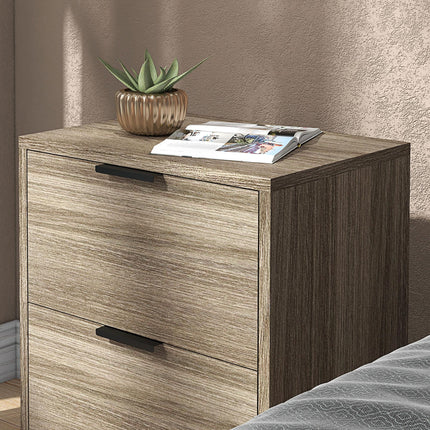 Set of Two Wood Effect Bedside Tables with Drawers - Grey