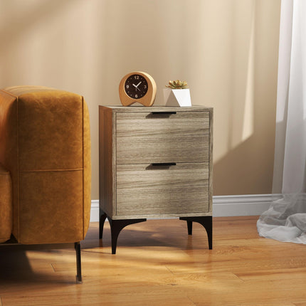 Set of Two Wood Effect Bedside Tables with Drawers - Grey