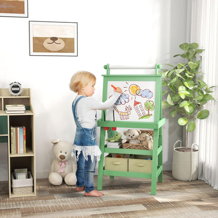 3 in 1 Kids Easel with Magnetic Whiteboard, Chalkboard & Paper Roll - Green