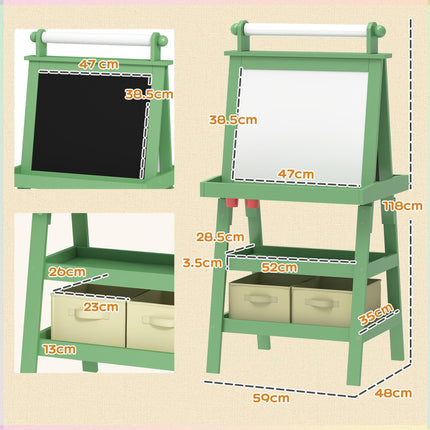 3 in 1 Kids Easel with Magnetic Whiteboard, Chalkboard & Paper Roll - Green
