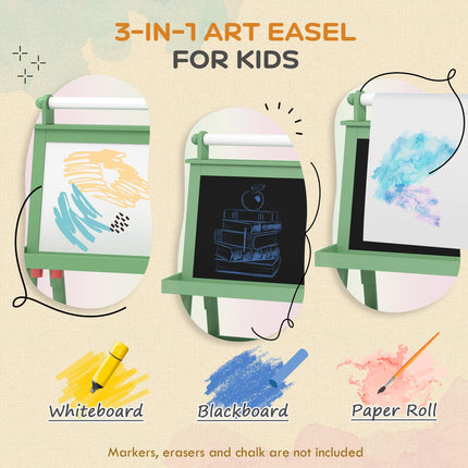 3 in 1 Kids Easel with Magnetic Whiteboard, Chalkboard & Paper Roll - Green