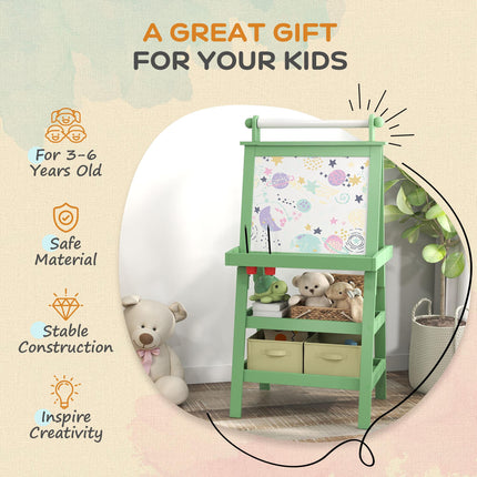 3 in 1 Kids Easel with Magnetic Whiteboard, Chalkboard & Paper Roll - Green