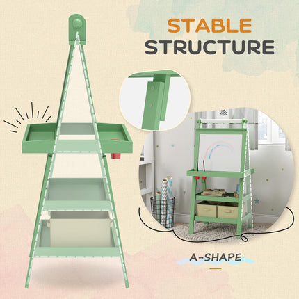 3 in 1 Kids Easel with Magnetic Whiteboard, Chalkboard & Paper Roll - Green