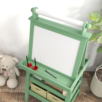3 in 1 Kids Easel with Magnetic Whiteboard, Chalkboard & Paper Roll - Green